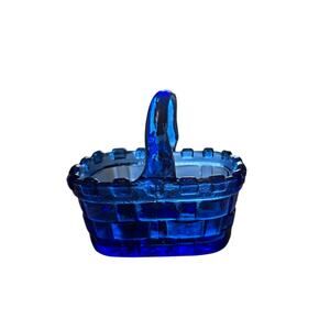 Vintage Cobalt Blue Glass Basket 5" X 4"
